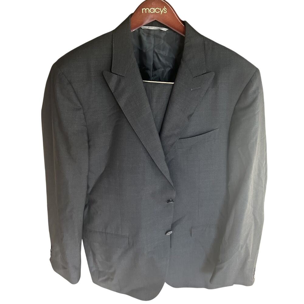 Canali 1934 Wool Suit Gray Made in Italy Sz 56 - Pants Flat Front No Cuff 40x30